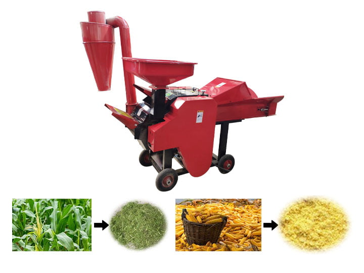 Combined straw cutter and grain grinder